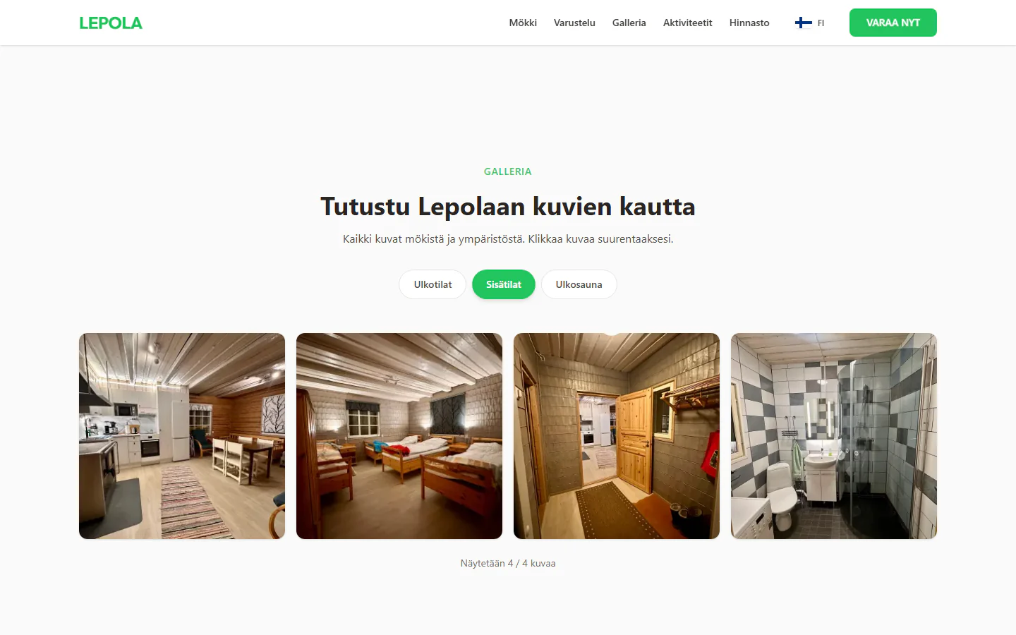 Gallery with photos sorted into categories
