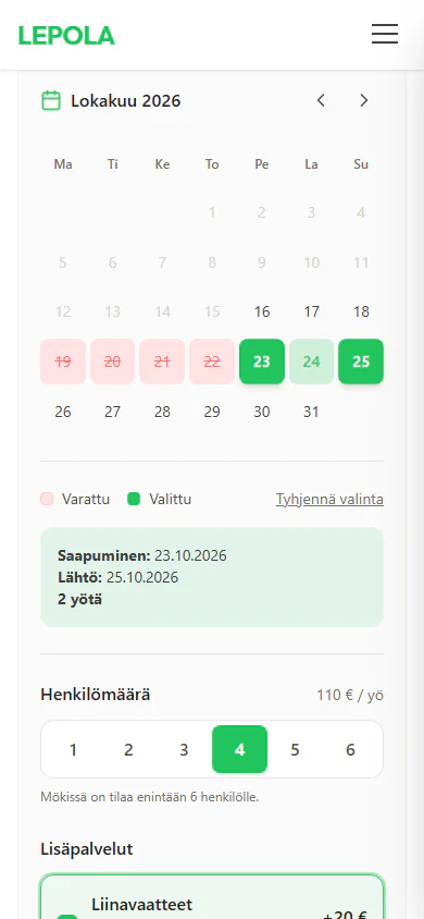 Booking calendar on a phone