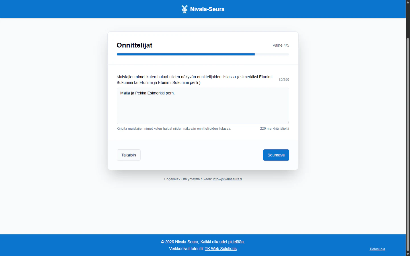 Vaihe 4: onnittelijoiden nimet adressiin