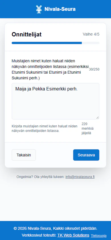 Onnittelijoiden nimet puhelimella