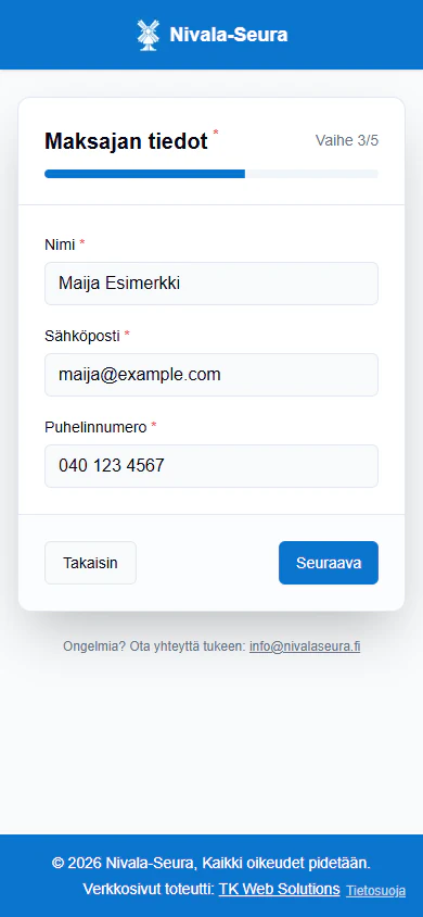 Maksajan tiedot puhelimella