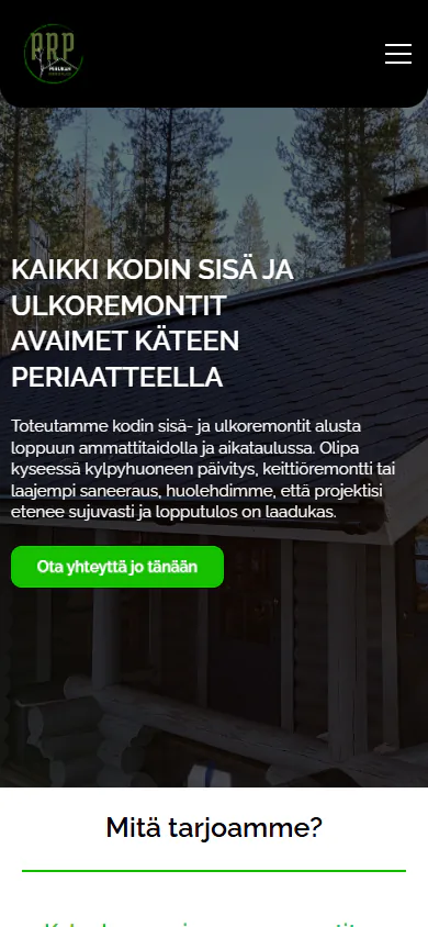 Etusivu puhelimella: otsikko ja yhteydenottopainike